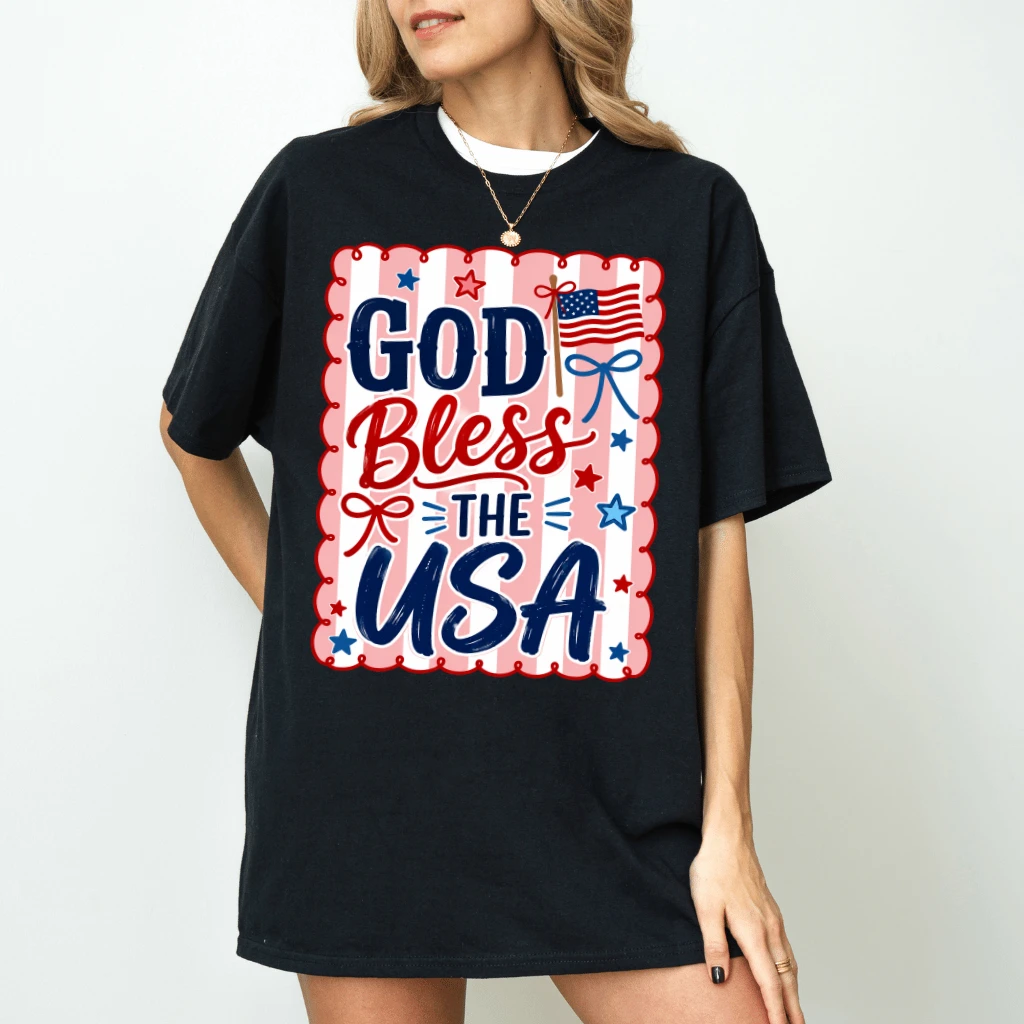 Preppy 4th of July God Bless The USA T-Shirt for women - detail view