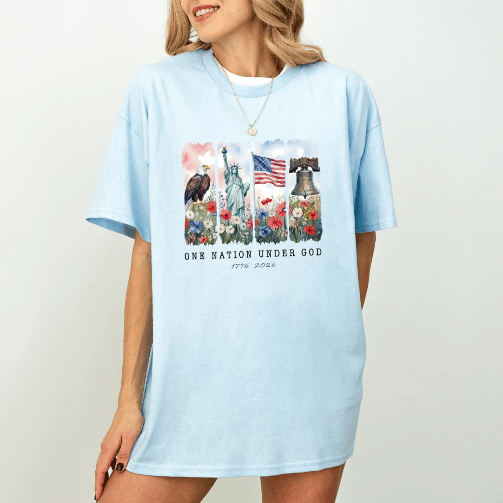 One Nation Under God T-Shirt| America 250 Anniversary Patriotic Christian Gift for men women - detail view
