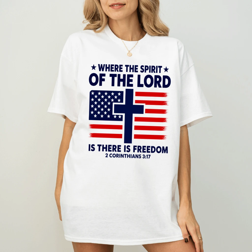 Where The Spirit Of The Lord Is There Is Freedom T-Shirt| Christian 4th of July Gift for Him & Her - back view