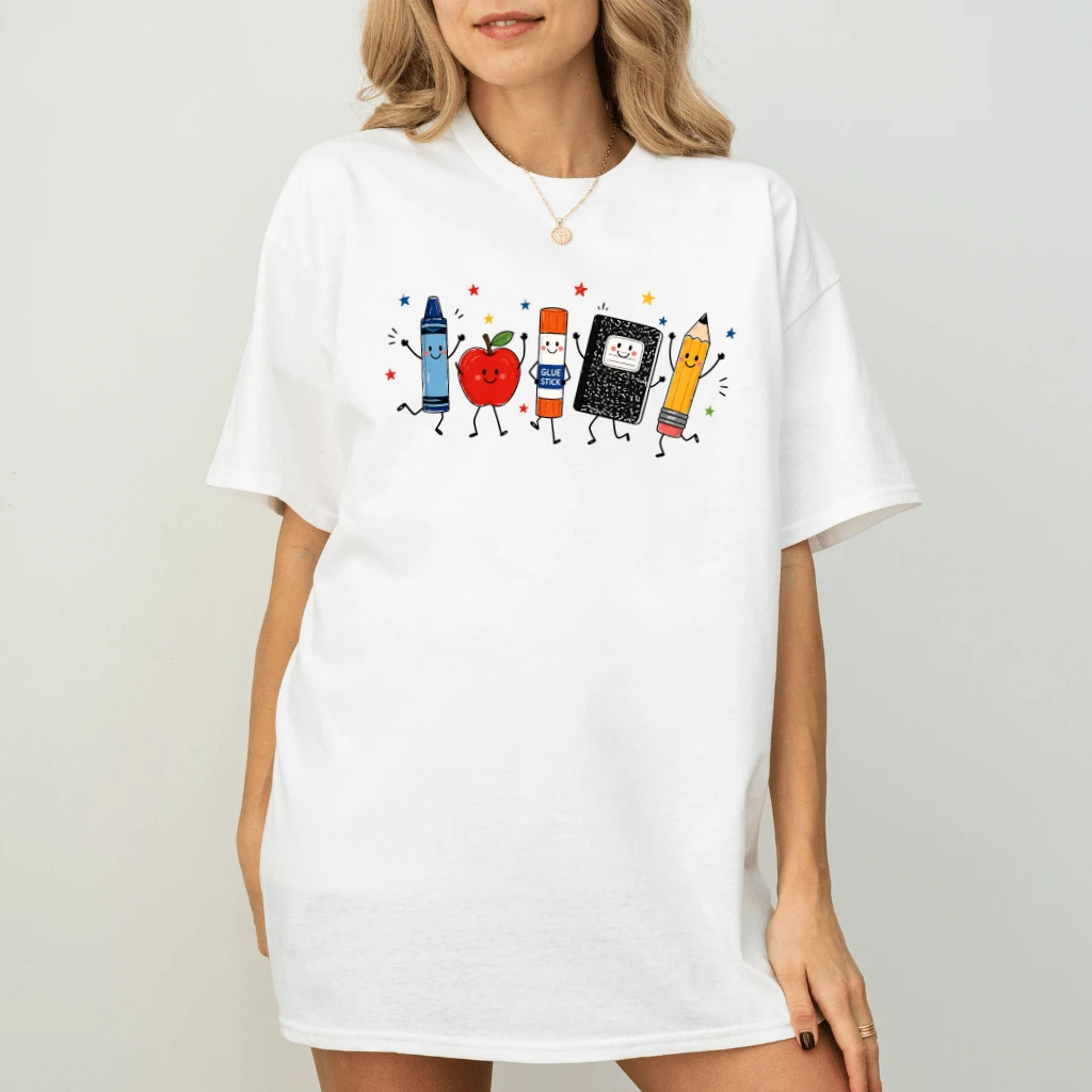 Funny Teacher Life Shirt| Crayon Apple Pencil Notebook T-Shirt| Cute Back To School Gift - back view
