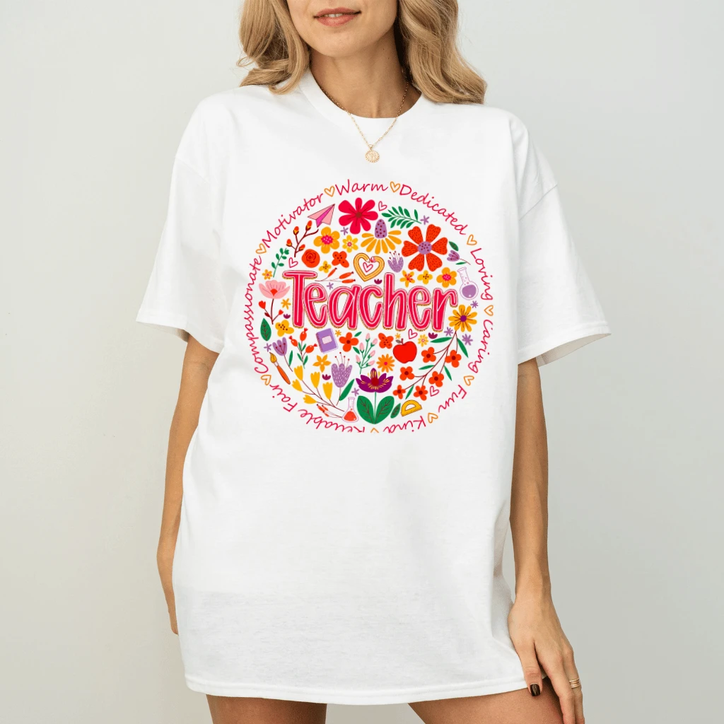 Boho Floral Teacher T-Shirt for women| Cute Back To School Gift for Teachers & Students - back view
