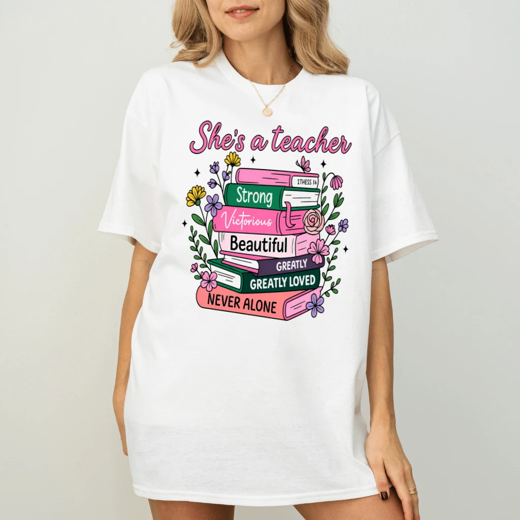 She's A Teacher Funny Bookish Teacher T-Shirt for women| Ideal Gift for Back To School - back view