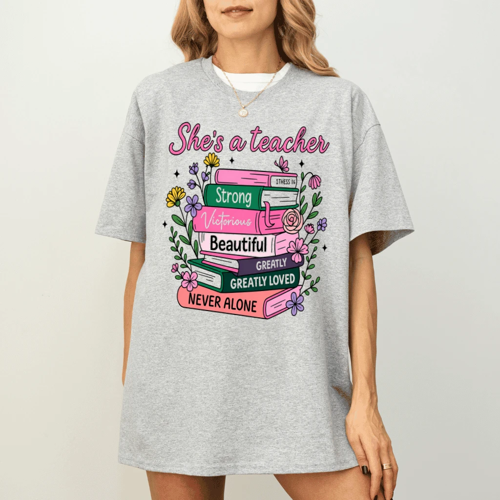 She's A Teacher Funny Bookish Teacher T-Shirt for women| Ideal Gift for Back To School - detail view
