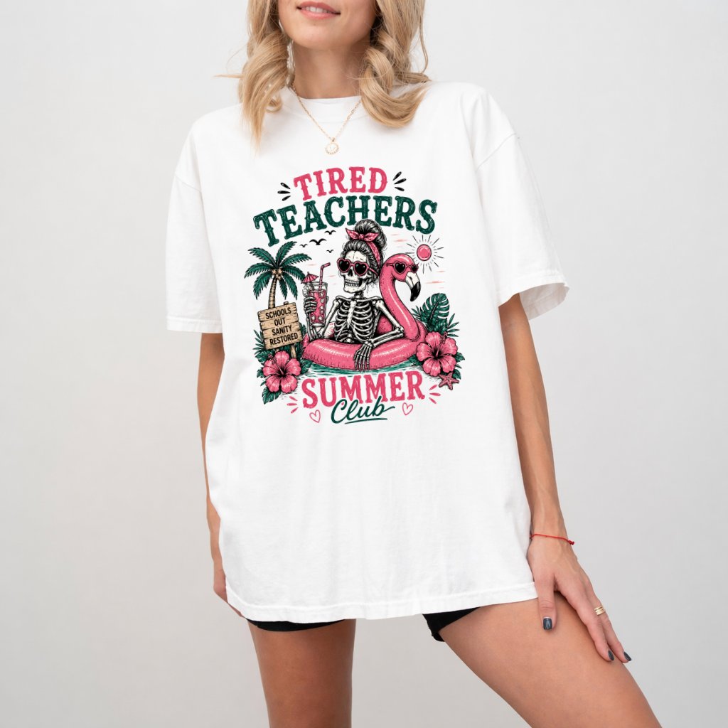 Tired Teachers Summer Club Funny Skeleton Comfort Colors Teacher Shirt| Summer Break Teacher Gift for Her - back view