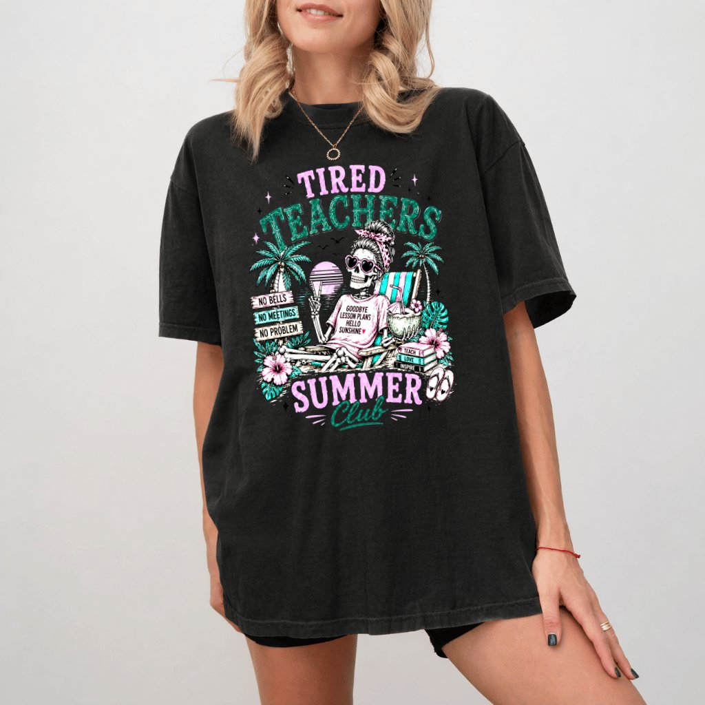 Comfort Colors Tired Teachers Summer Club Shirt| Funny Retro Teacher Summer Vacation Shirt Schools Out - back view