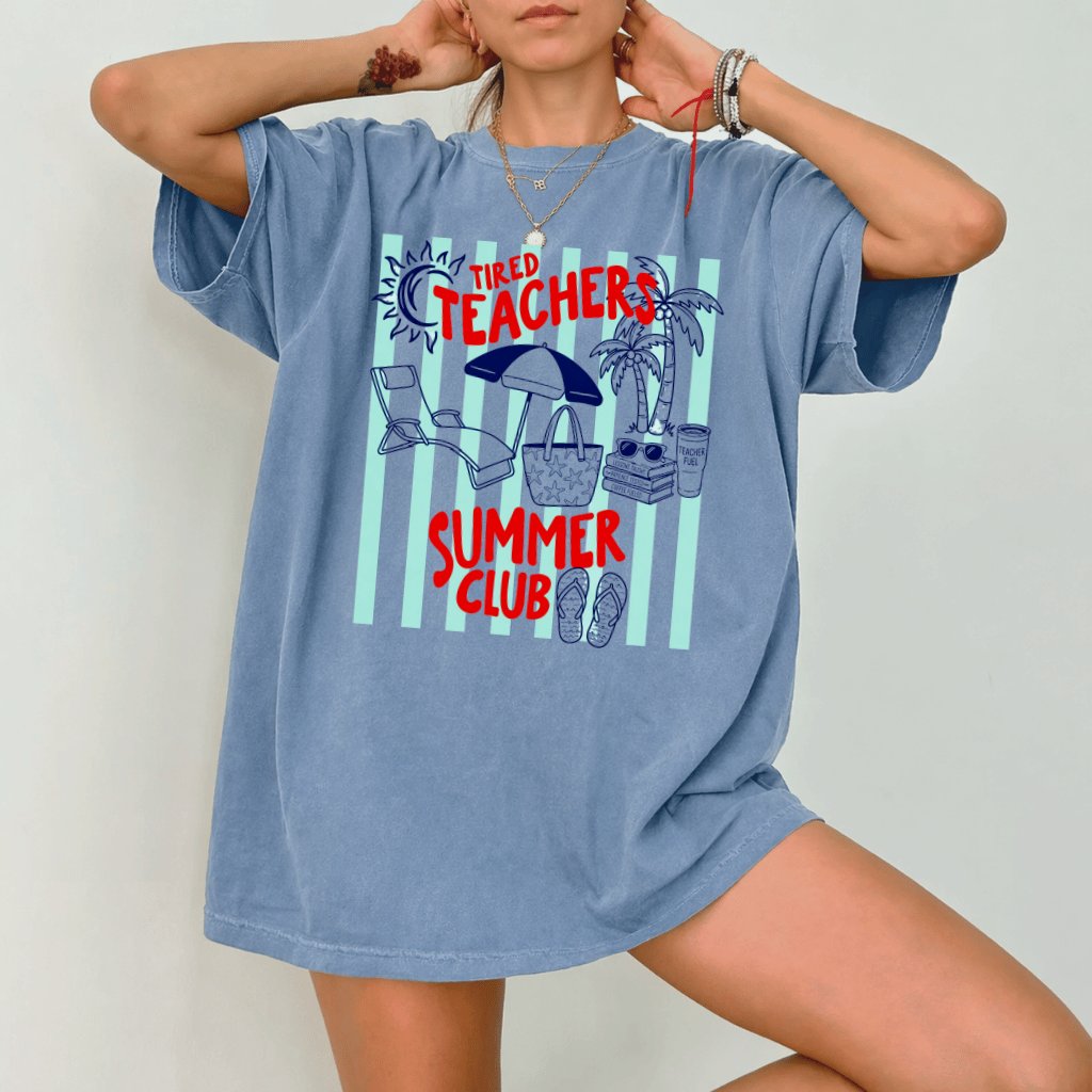 Comfort Colors Tired Teachers Summer Club Shirt| Beach Vacation Gift for Her - detail view