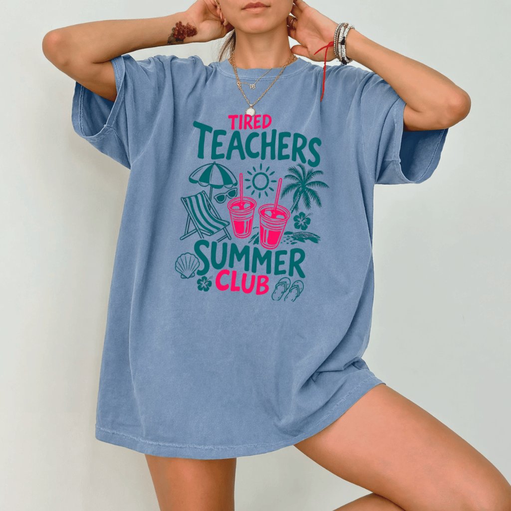 Comfort Colors Tired Teachers Summer Club Shirt| Funny Summer Beach Gift for women - detail view