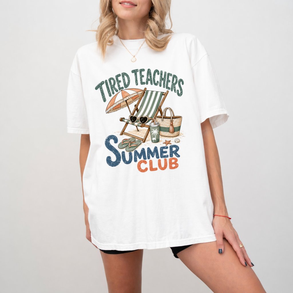Comfort Colors Retro Tired Teachers Summer Club Shirt| Funny Summer Teacher Gift for women - back view