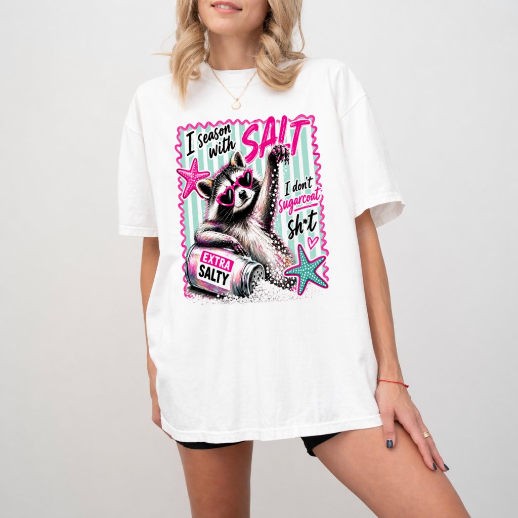 Comfort Colors I Season with Salt Funny Raccoon Shirt| Summer Vibes Gift for Raccoon Lover - back view