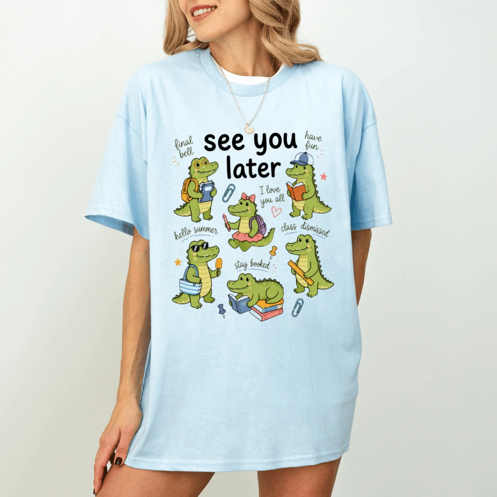 See You Later Funny Gator Teacher T-shirt| Last Day of School Funny Gator Gift for Teacher - detail view