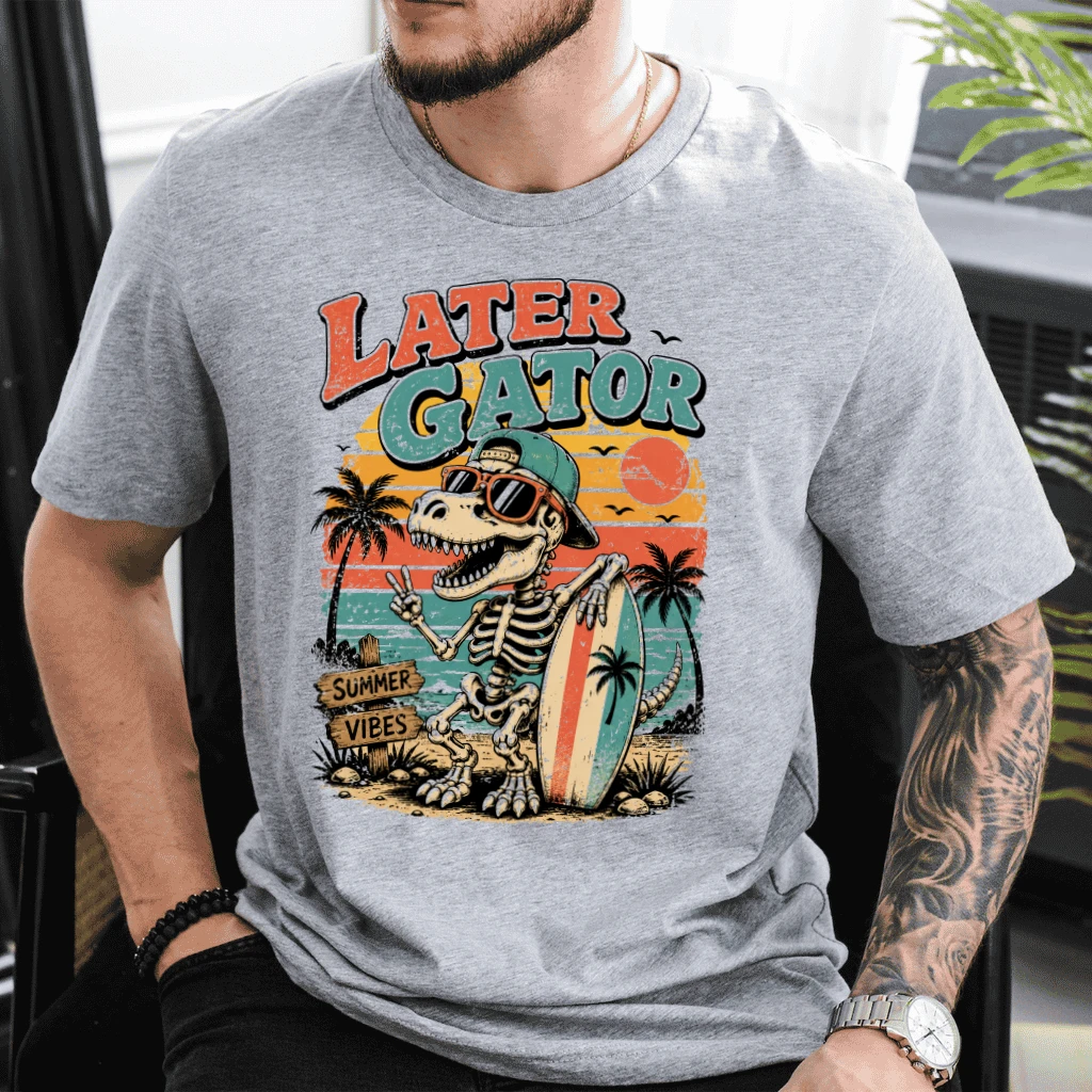 Retro Sunset Summer Later Gator T-shirt| Funny Alligator Teacher Gift for Him & Her - back view