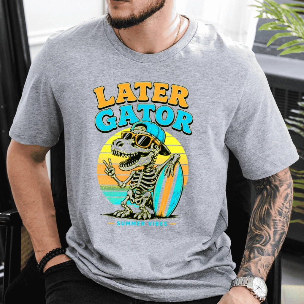 Retro Sunset Vibes Later Gator T-shirt| Funny Summer Vibes Gator Gift for Him & Her - back view