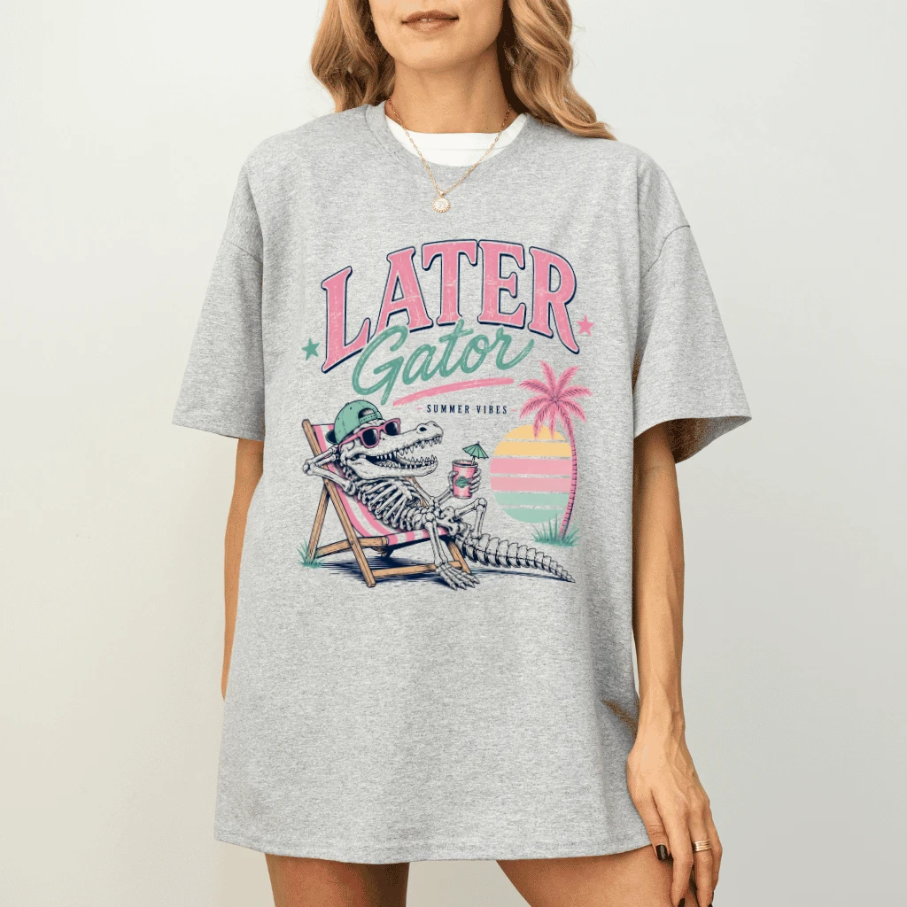 Retro Later Gator T-shirt| Funny Summer Vibes Alligator Teacher Gift for Him & Her - back view