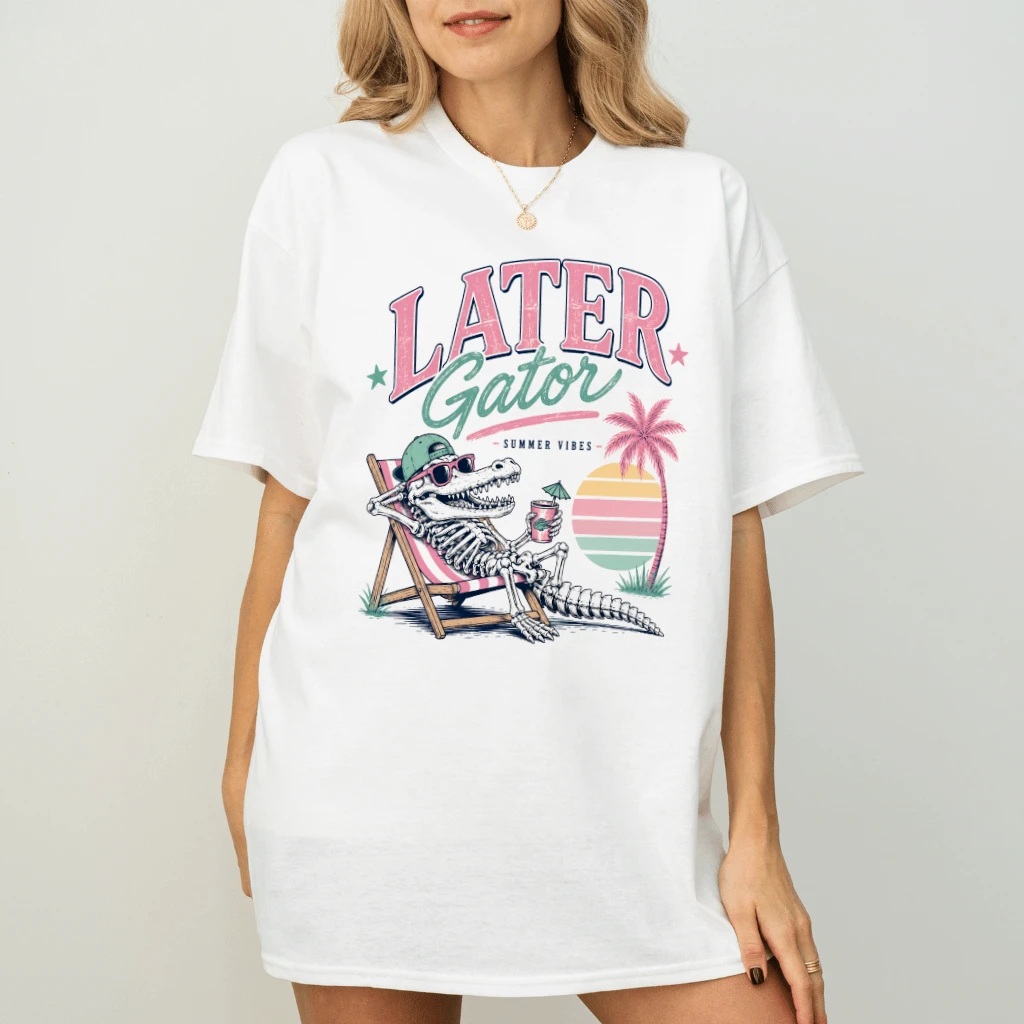 Retro Later Gator T-shirt| Funny Summer Vibes Alligator Teacher Gift for Him & Her - detail view