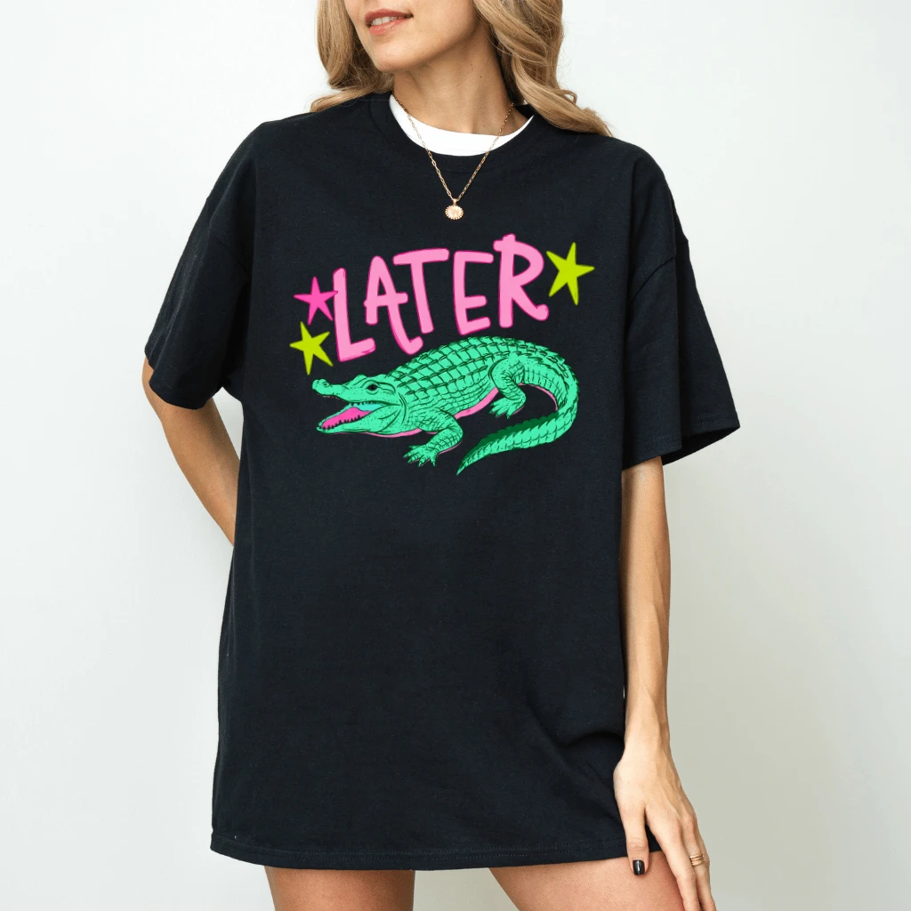 Preppy Later Gator T-shirt| Funny Schools Out Alligator Teacher Gift for Her - detail view