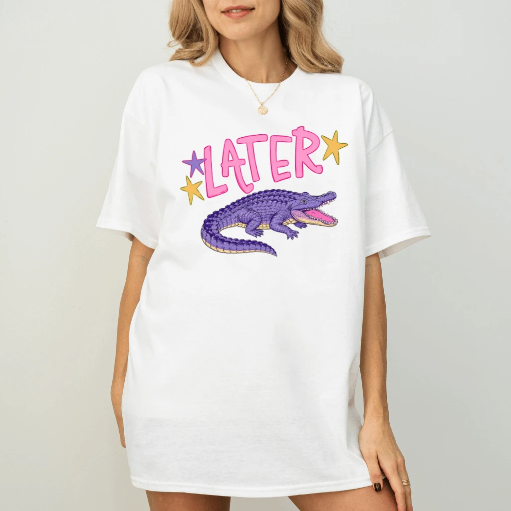 Cute Preppy Later Gator T-shirt| Funny Last Day of School Alligator Teacher Gift for Her - back view