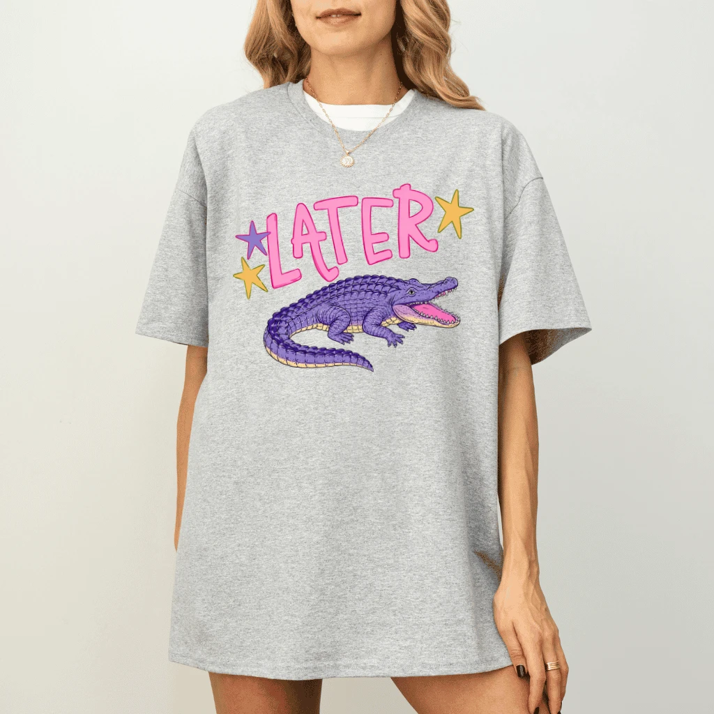 Cute Preppy Later Gator T-shirt| Funny Last Day of School Alligator Teacher Gift for Her - detail view