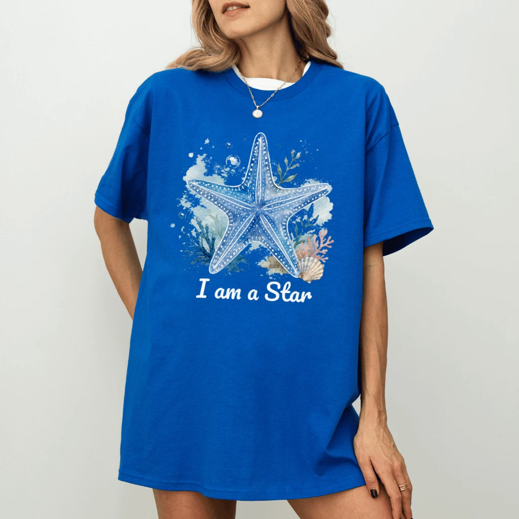 I Am A Star Beautiful Starfish T-shirt| Coastal Summer Vibes Gift for Beach Lovers - back view