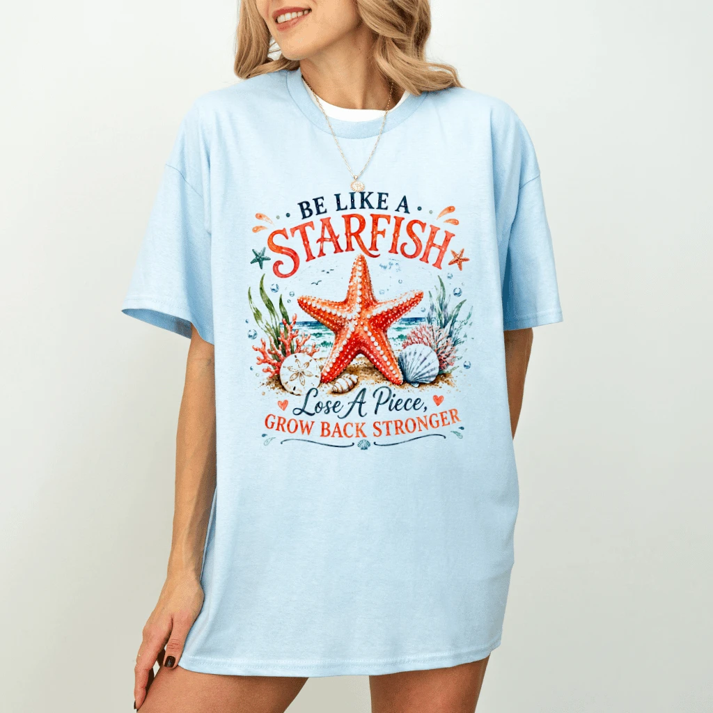 Be Like A Starfish T-shirt| Starfish Quote Summer Gift for women - detail view