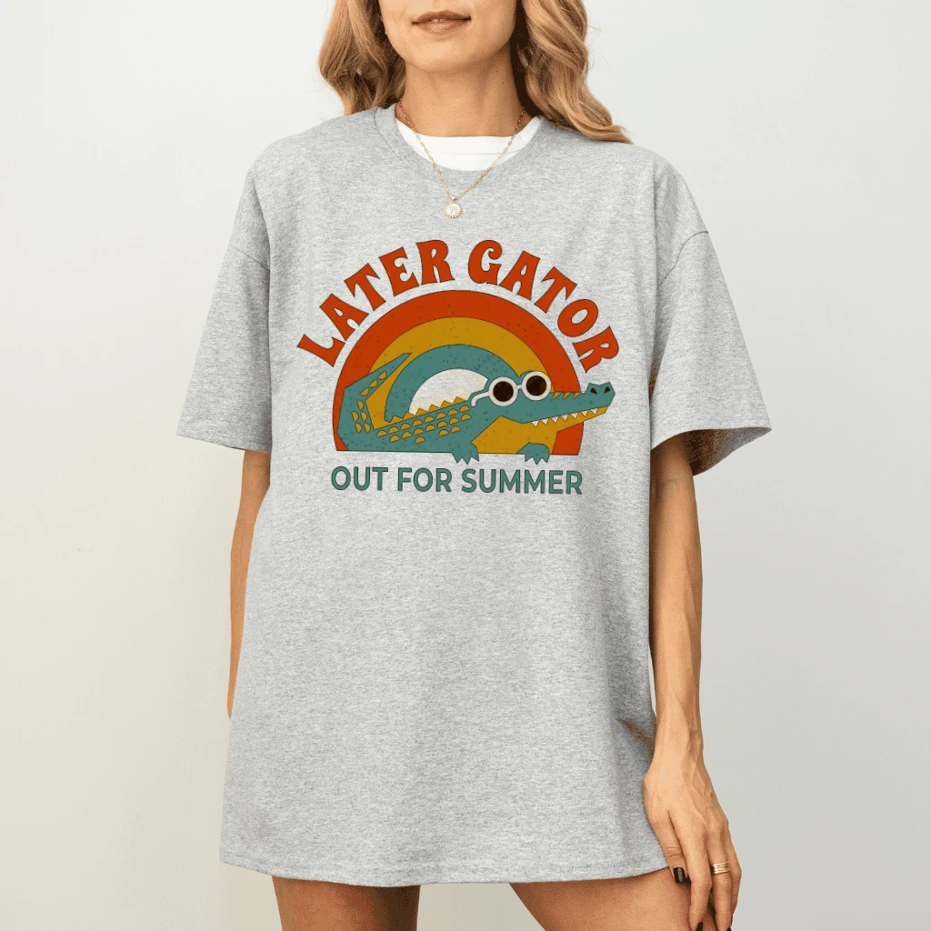 Cute Later Gator T-shirt| Out for Summer Funny Alligator Teacher Shirt for women - detail view