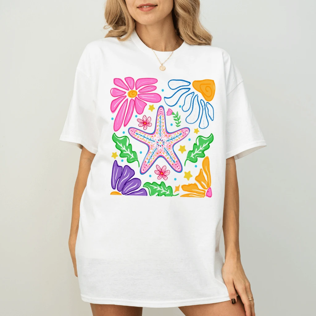 Preppy Boho Starfish T-shirt| Cute Coastal Summer Gift for women - back view