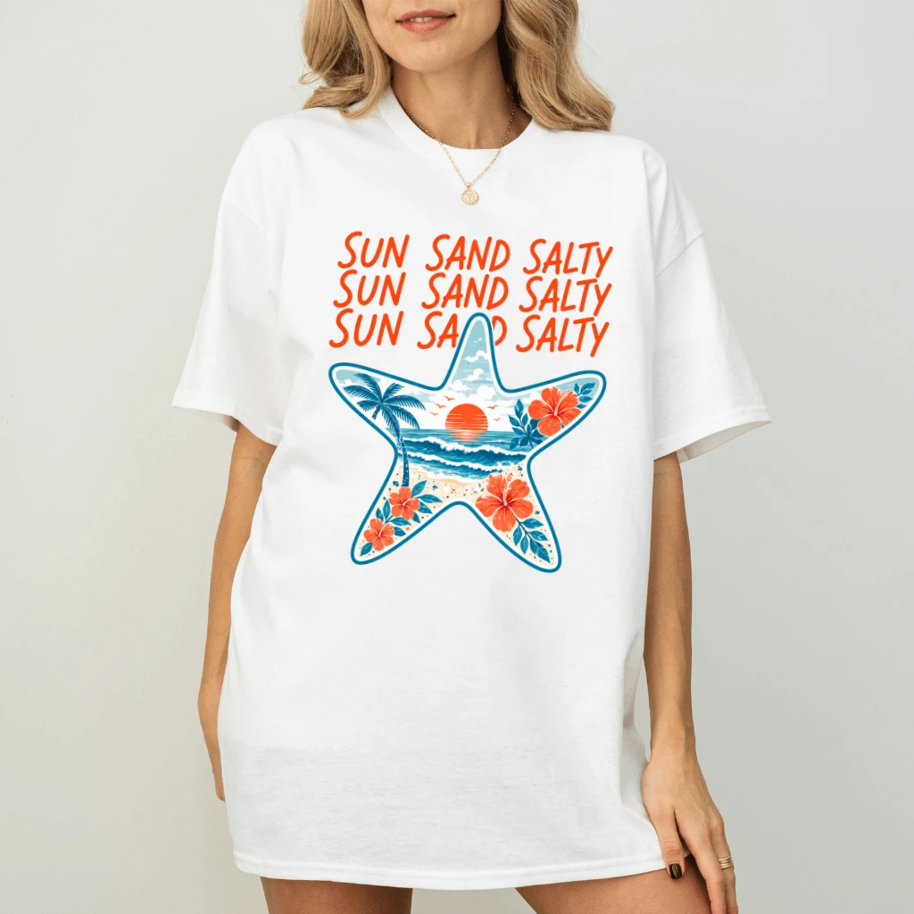 Sun Sand Salty Funny Starfish T-shirt| Coastal Summer Gift for women - back view