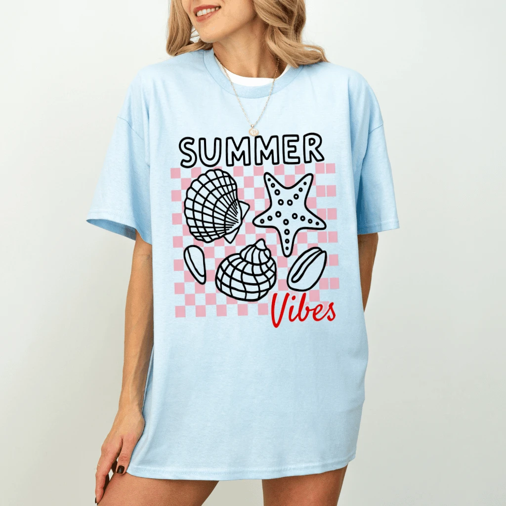 Coastal Summer Vibes T-Shirt| Cute Ocean Animals Gift for women - detail view
