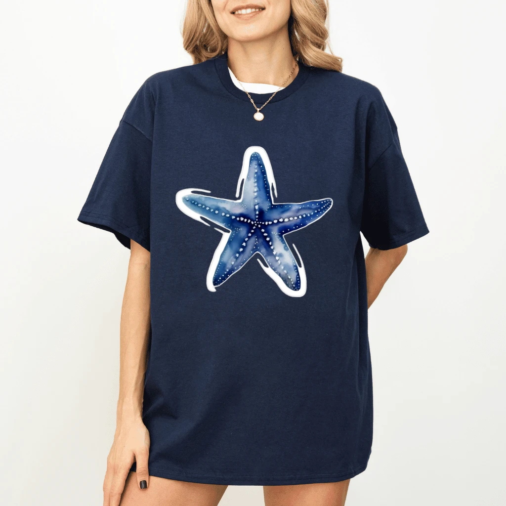 Watercolor Coastal Starfish T-Shirt| Coastal Summer Gift for Her - detail view