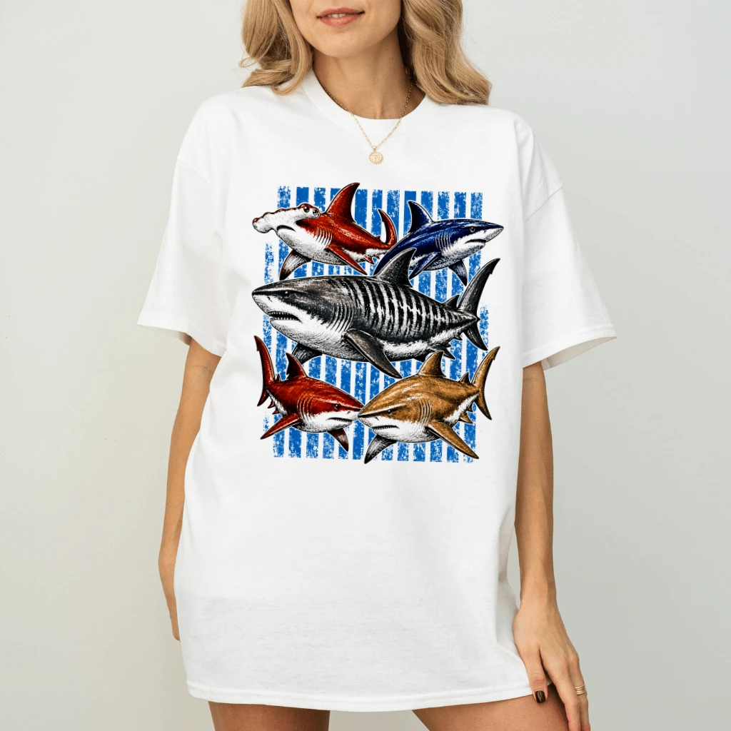 Vintage Aesthetic Tropical Ocean Shark T-shirt| Marine Life Gift for Shark Lovers - back view
