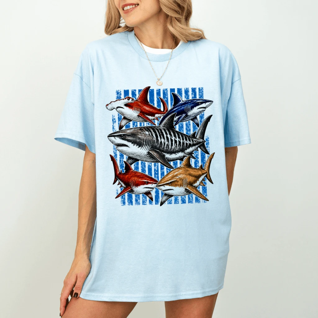 Vintage Aesthetic Tropical Ocean Shark T-shirt| Marine Life Gift for Shark Lovers - detail view