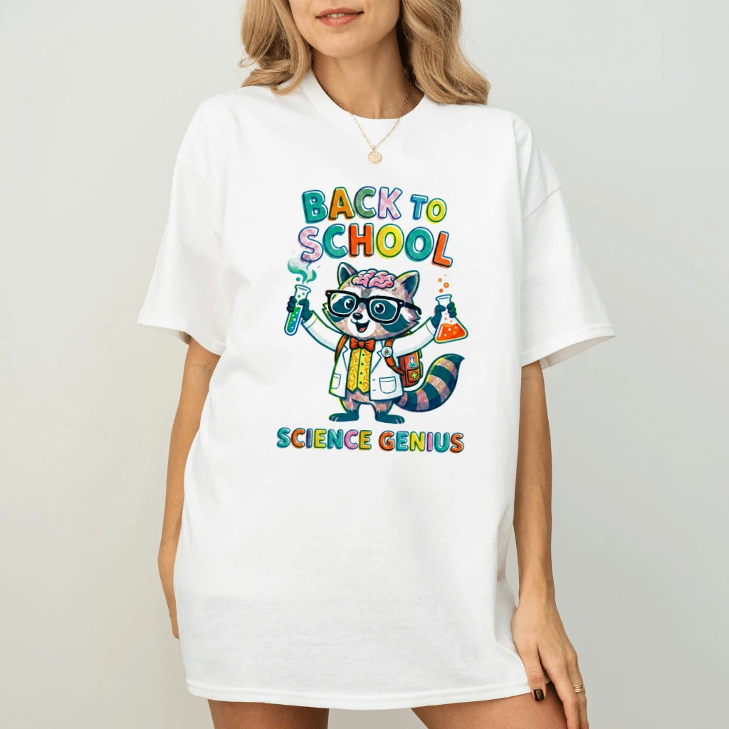 Science Genius Raccoon Back To School T-shirt| Cute STEM Science Student Gift for Him & Her - back view