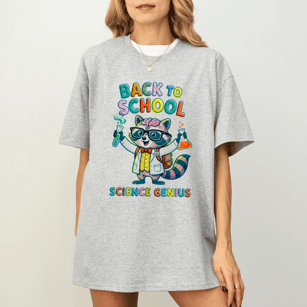 Science Genius Raccoon Back To School T-shirt| Cute STEM Science Student Gift for Him & Her - detail view