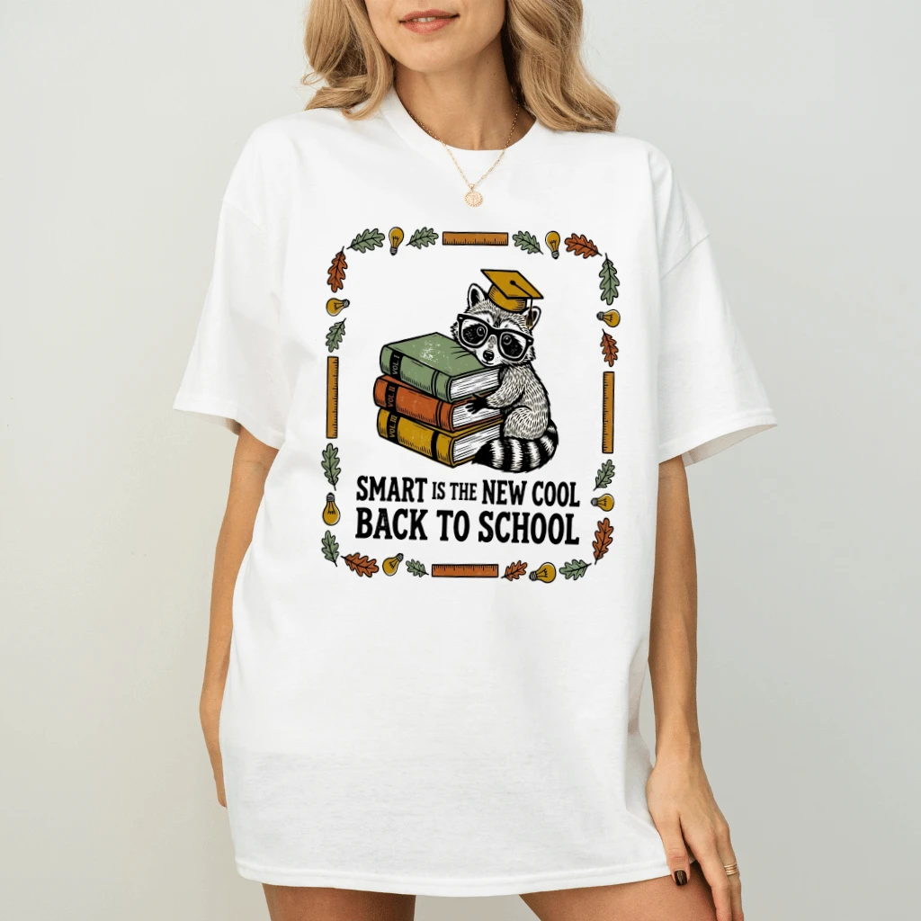 Smart Is The New Cool Raccoon Back To School T-shirt| Cute Raccoon Student Gift for Book Lovers Day - back view