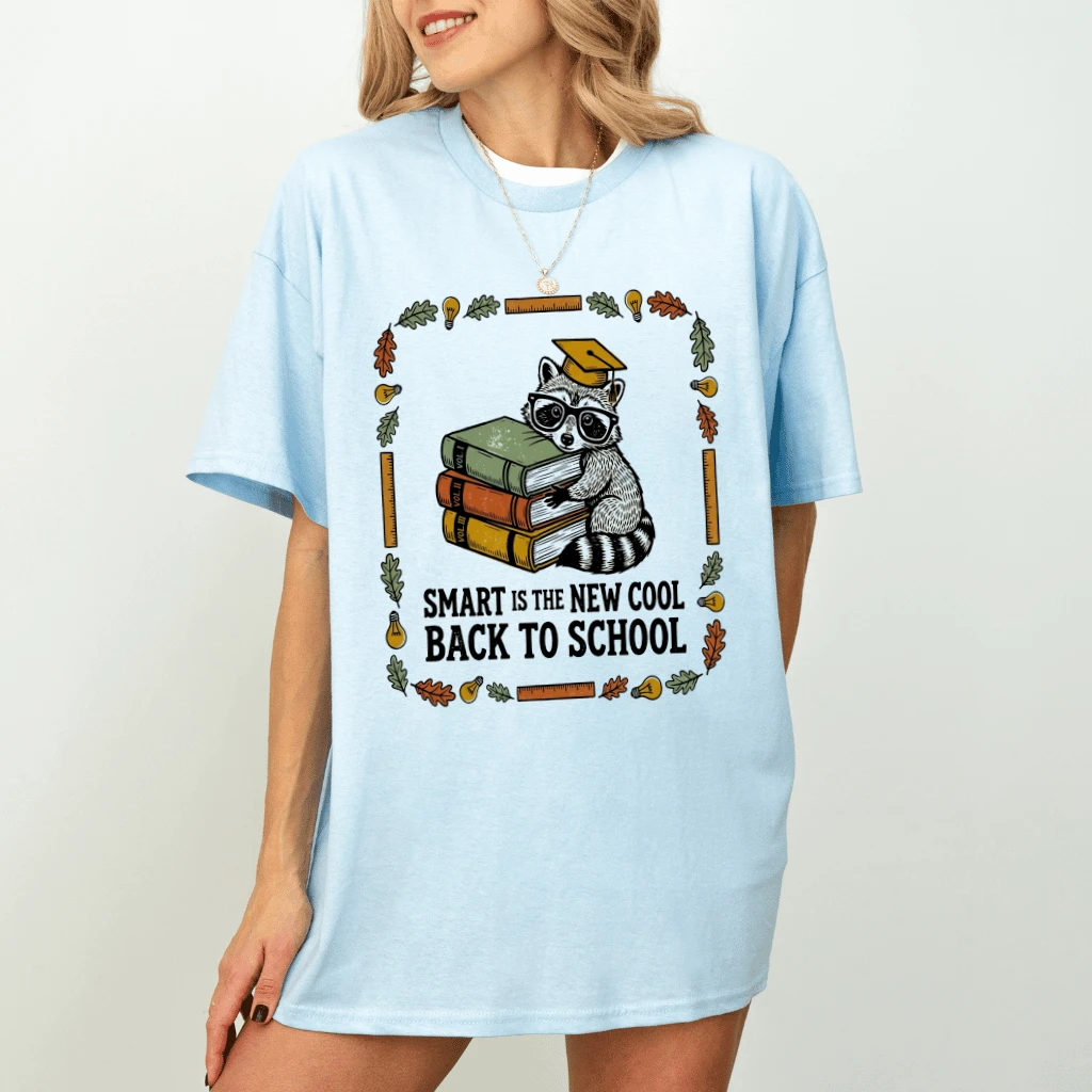Smart Is The New Cool Raccoon Back To School T-shirt| Cute Raccoon Student Gift for Book Lovers Day - detail view