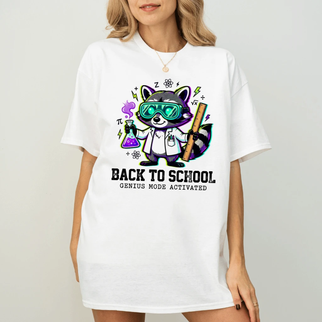 Back To School Genius Mode Activated Raccoon T-shirt| STEM Science Student Teacher Gift for Him & Her - back view