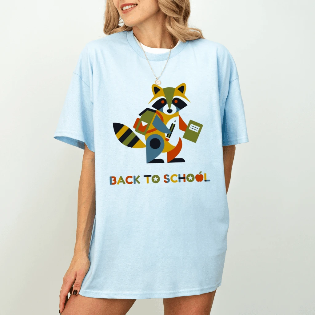 Modern Geometric Raccoon Back To School T-shirt| Cute Raccoon Teacher Gift for Him & Her - detail view