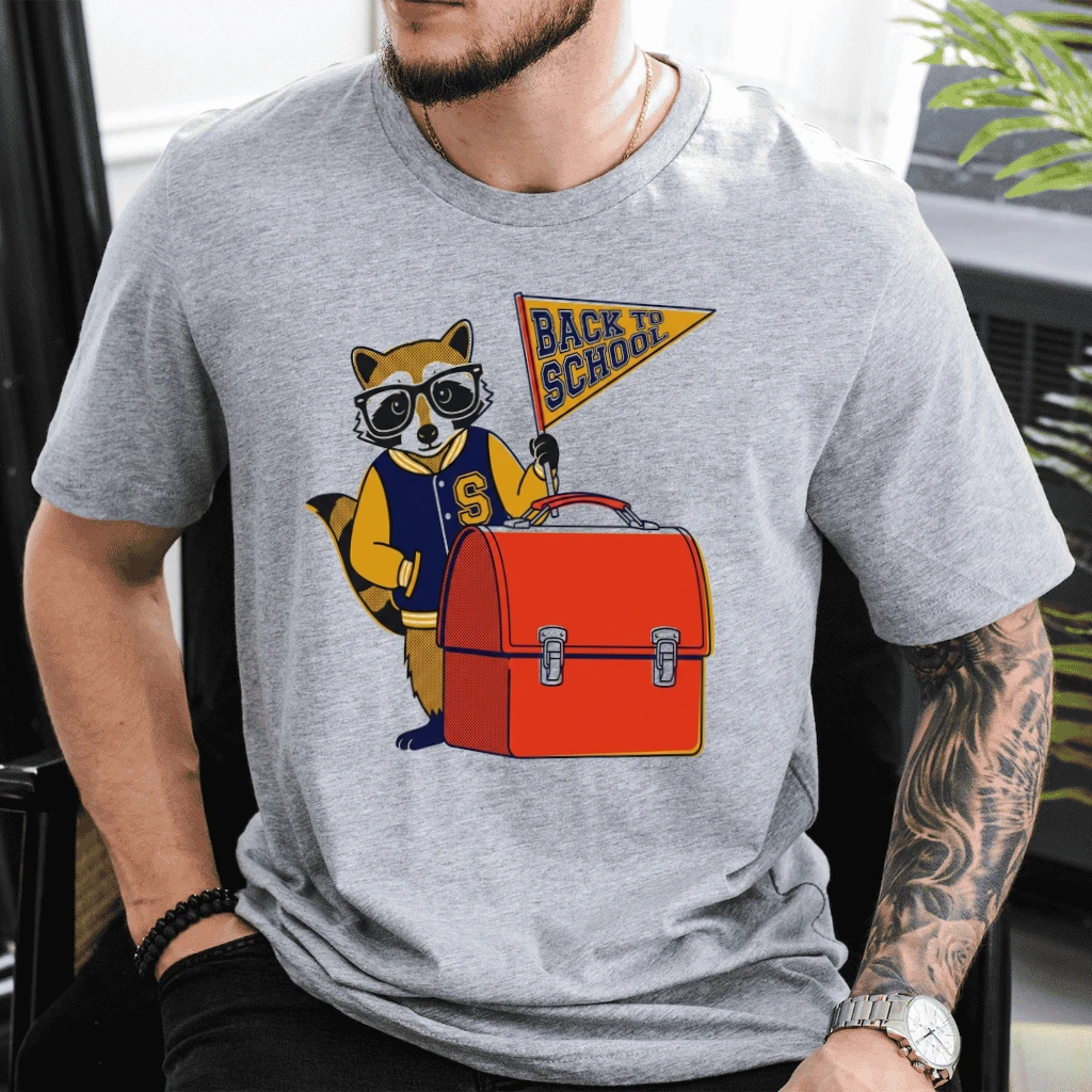 Cute Raccoon Backpack Back To School T-shirt| First Day of School Student Gift for Raccoon Lovers - back view