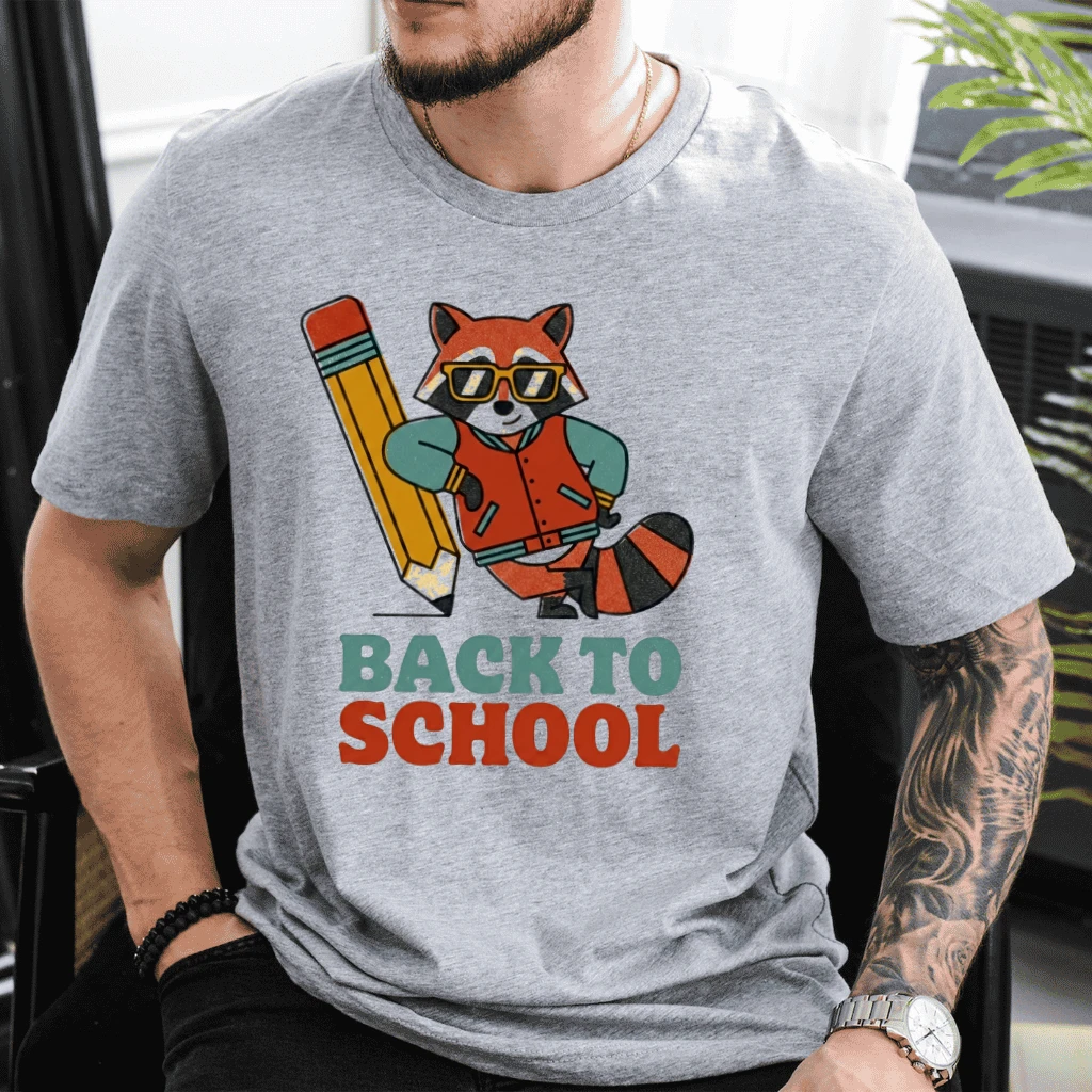 Cute Pencil Raccoon Back To School T-shirt| Funny Raccoon Student Teacher Gift for Him & Her - detail view