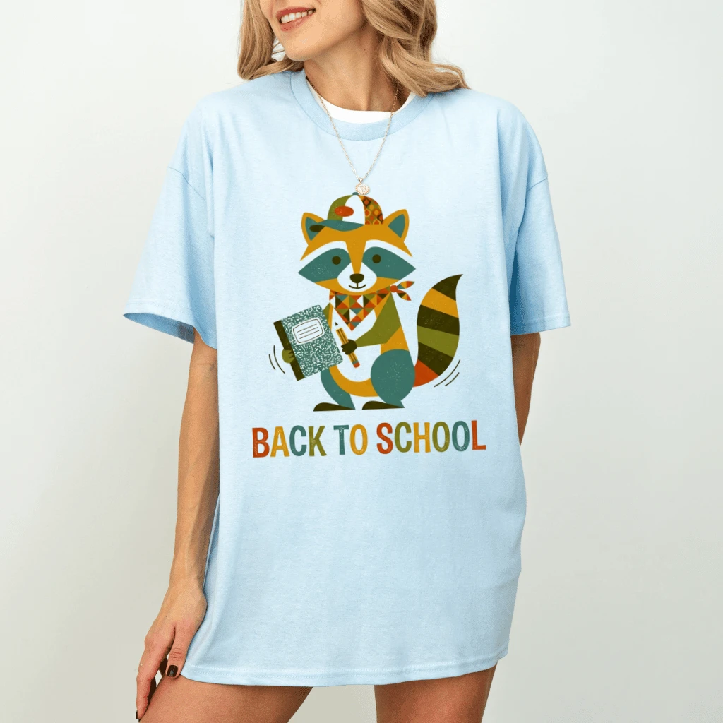 Cute Varsity Raccoon Back To School T-shirt| School Kid Student Gift for Back in Class - detail view