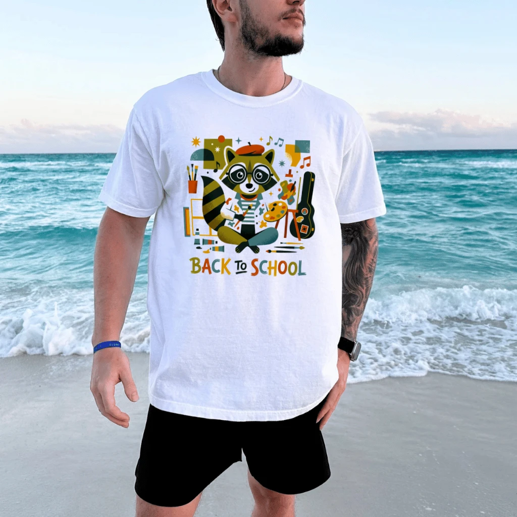 Back To School with Artist Raccoon T-shirt| Funny Art Teacher Gift for Raccoon Lover - detail view