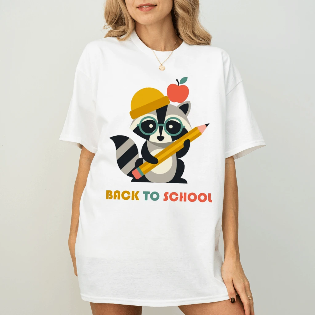 Cute Apple Pencil Raccoon Student T-shirt| Funny Back To School Gift for Raccoon Lover - back view