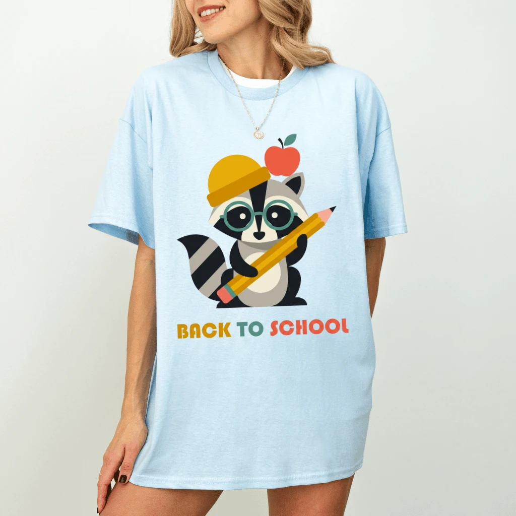 Cute Apple Pencil Raccoon Student T-shirt| Funny Back To School Gift for Raccoon Lover - detail view