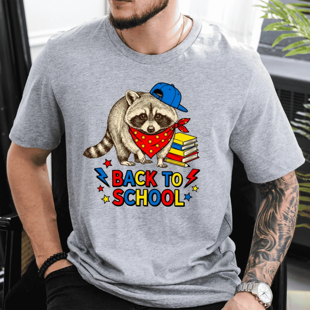 Cute Primary School Student Raccoon T-shirt| Funny Back To School Gift for Raccoon Lovers - detail view