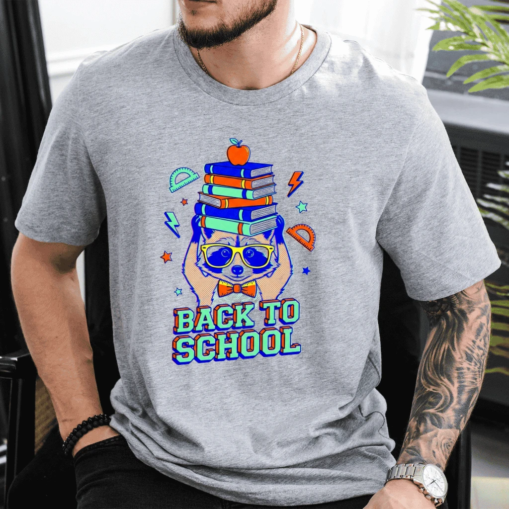 Cute Back To School Raccoon T-shirt| Funny Raccoon Student Gift for National Book Lovers Day - detail view
