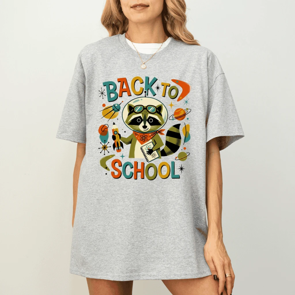 Back To School Astronaut Raccoon T-shirt| Cute Space Science Student Gift for First Day of School - detail view