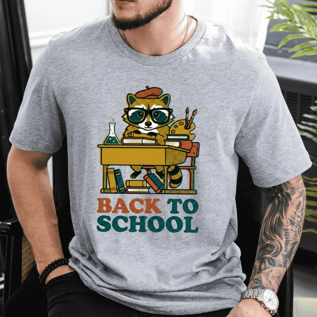 Cute Raccoon Reading Books Back To School T-shirt| Ideal Gift for National Book Lovers Day - detail view