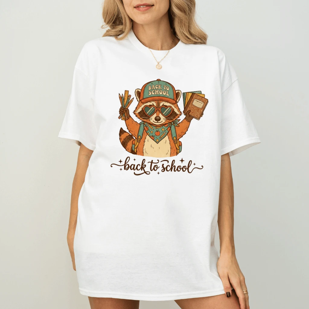 Cute Backpack Raccoon Back To School T-shirt| First Day of School Student Gift for Him & Her - back view