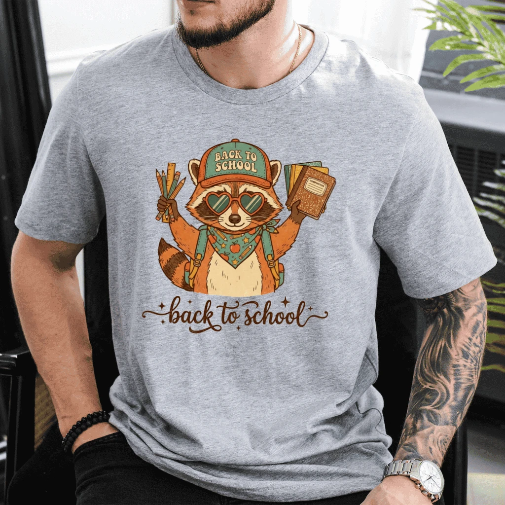 Cute Backpack Raccoon Back To School T-shirt| First Day of School Student Gift for Him & Her - detail view