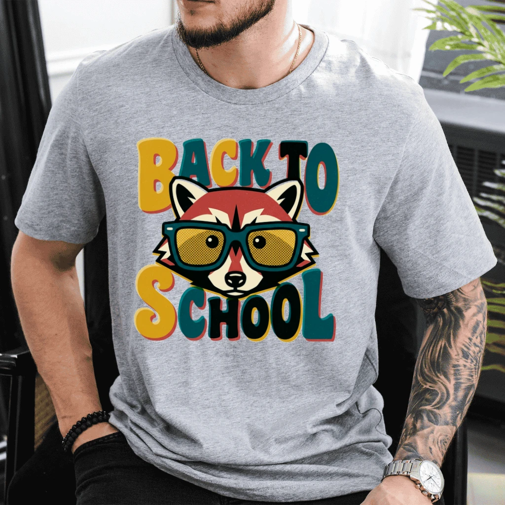 Retro Raccoon Back To School T-shirt| Cute Nerd Student Teacher Gift for Him & Her - detail view