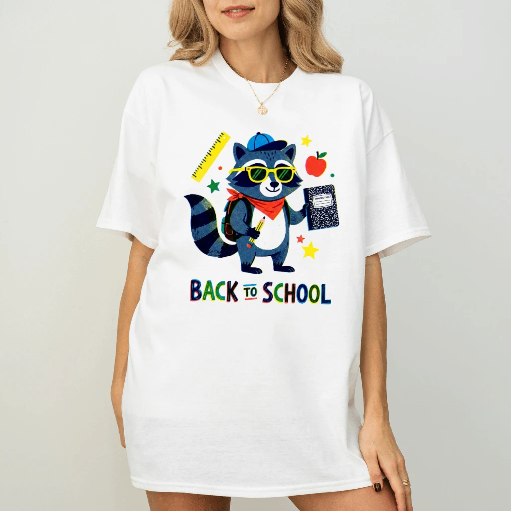 Back To School with Math Raccoon Teacher T-Shirt| Cute First Day of School Gift for Raccoon Lovers - back view